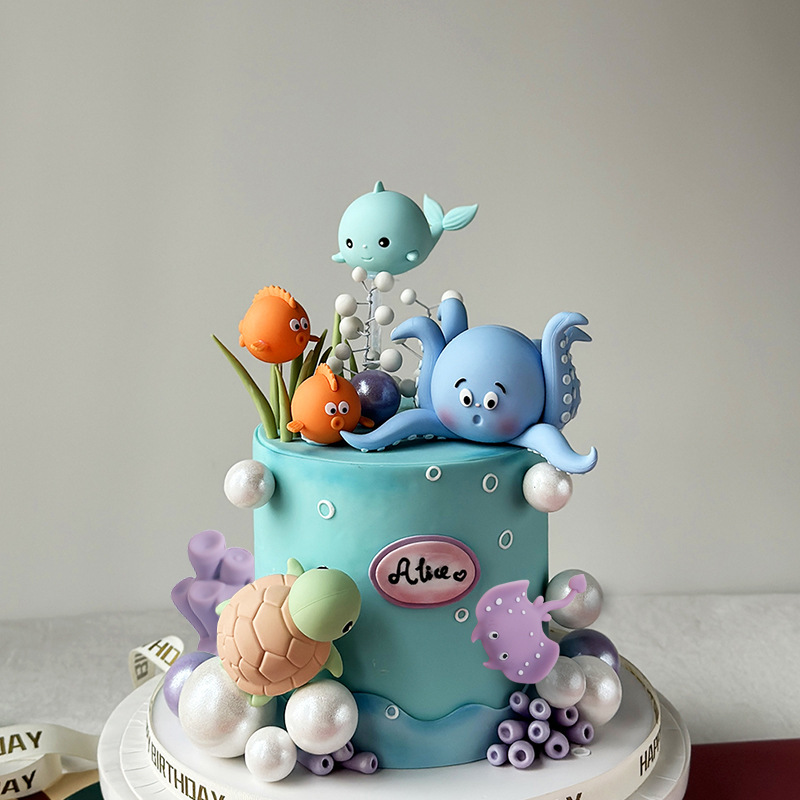문어 거북이와 고래의 바다 동물 케이크 토퍼 어린이를위 - Marine Aquarium Decorations 리뷰 및 가격