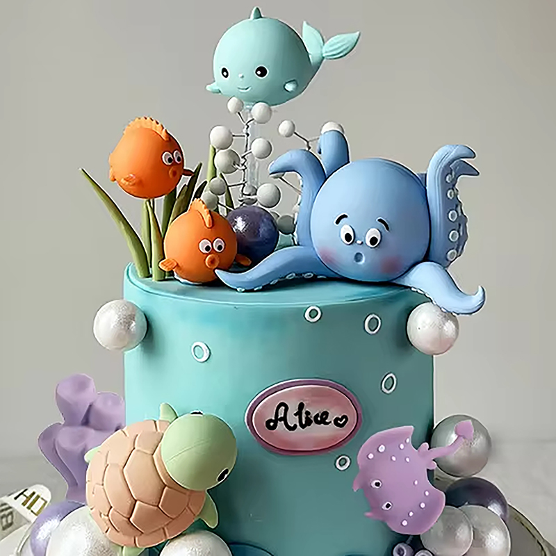 문어 거북이와 고래의 바다 동물 케이크 토퍼 어린이를위 - Marine Aquarium Decorations 리뷰 및 가격