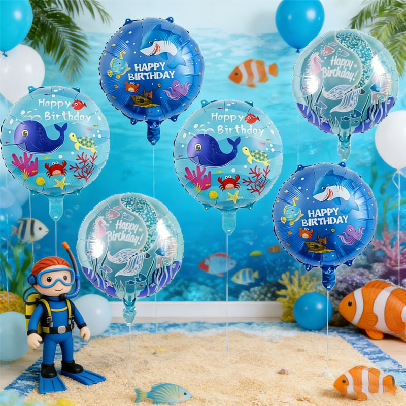 6개입 바다 테마 파티 풍선 세트, 인어, 상어, 고래 - Marine Aquarium Decorations 리뷰 및 가격