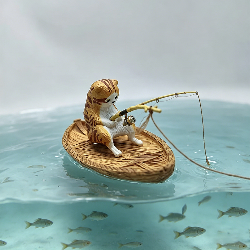 창의적인 고양이 낚시 보트 수족관 장식품 고품질 레진  - Marine Aquarium Orp 리뷰 및 가격