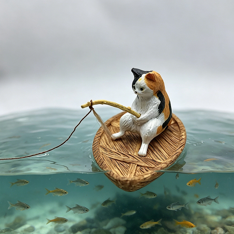 창의적인 고양이 낚시 보트 수족관 장식품 고품질 레진  - Marine Aquarium Orp 리뷰 및 가격