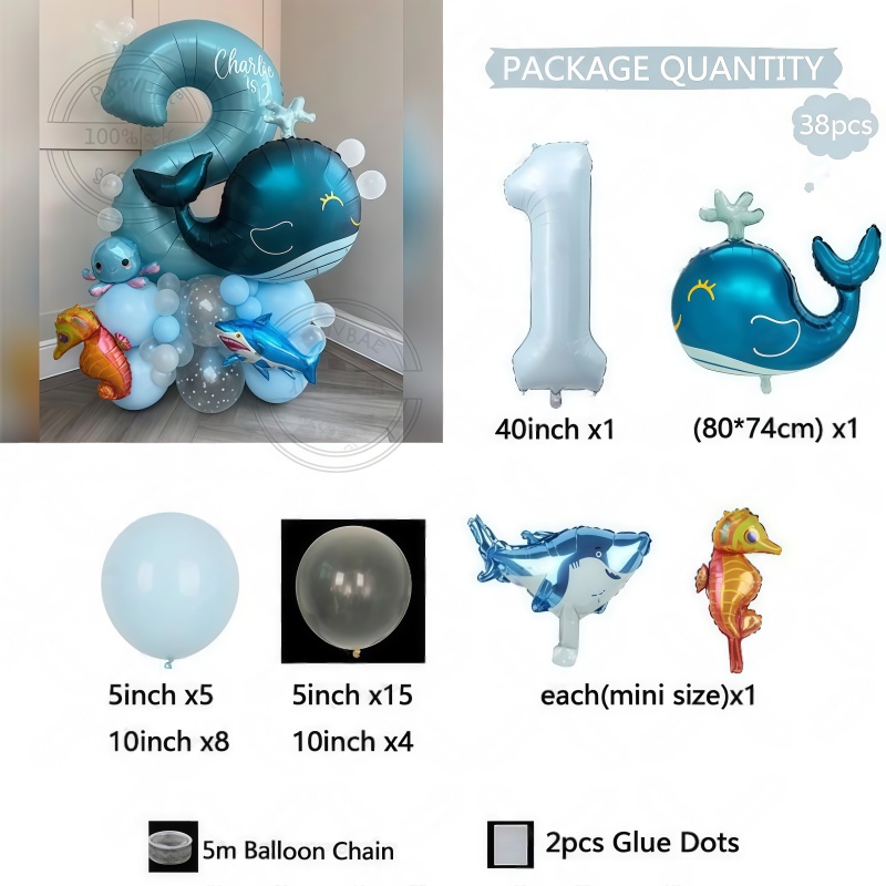38개 바다 동물 테마 생일 풍선 세트 (고래 풍선 스 - Marine Aquarium Decorations 리뷰 및 가격
