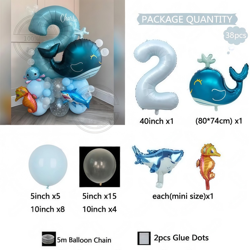 38개 바다 동물 테마 생일 풍선 세트 (고래 풍선 스 - Marine Aquarium Decorations 리뷰 및 가격