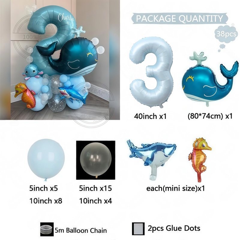 38개 바다 동물 테마 생일 풍선 세트 (고래 풍선 스 - Marine Aquarium Decorations 리뷰 및 가격